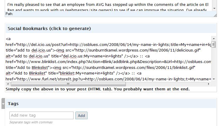Social Bookmarks in hosted wordpress